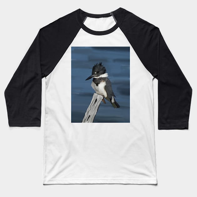 Kingfisher surveys the Kingdom from a Cedar Post Throne Baseball T-Shirt by laceylschmidt